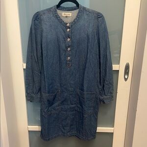 Madewell Classic Button Blue Denim Dress with Pockets, M